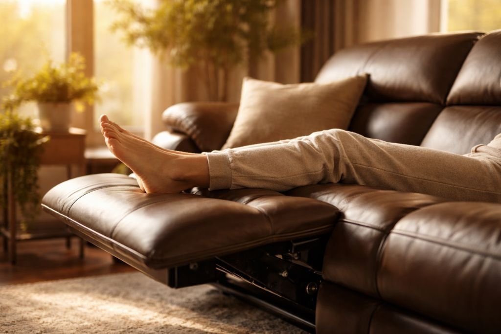 Relaxing on a luxury leather reclining sofa for health benefits - CozySofaHub.com