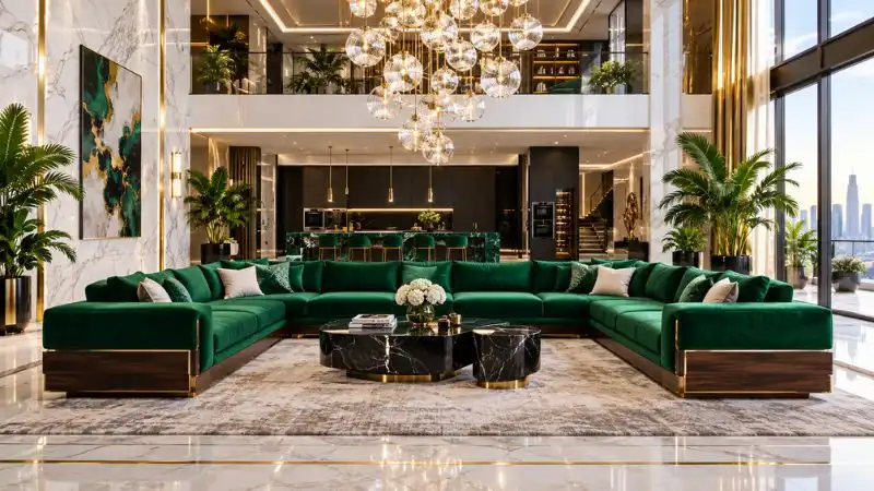 luxury-emerald-green-velvet-sectional-sofa