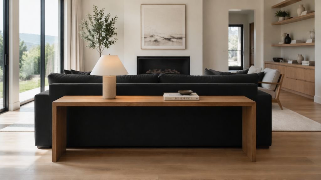 A perfectly styled and sized sofa table that avoids common mistakes like over-decorating or wrong height.