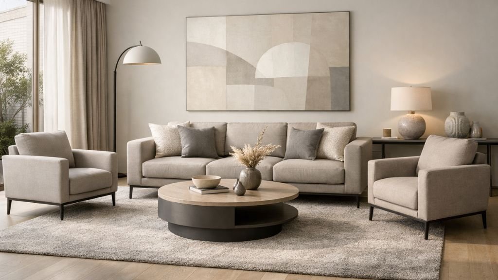 Modern 3 Seater Sofa with matching Armchairs