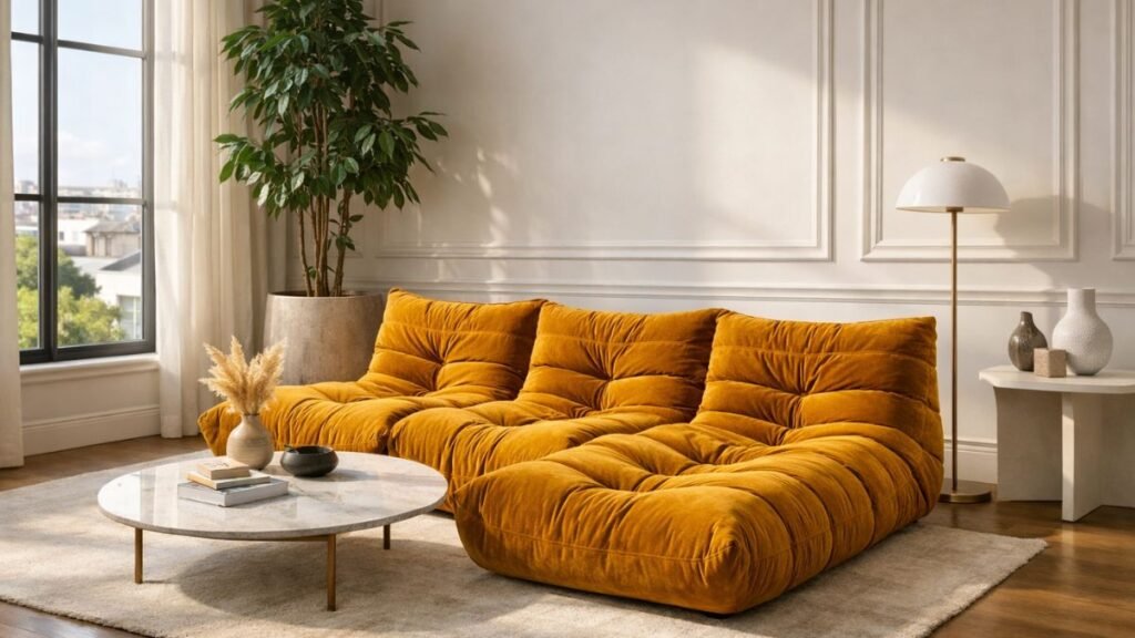 Luxurious Mustard Togo sofa in a modern living room