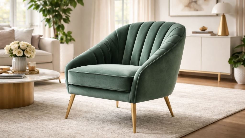 Clean and fresh sage green seating unit in a spotless interior