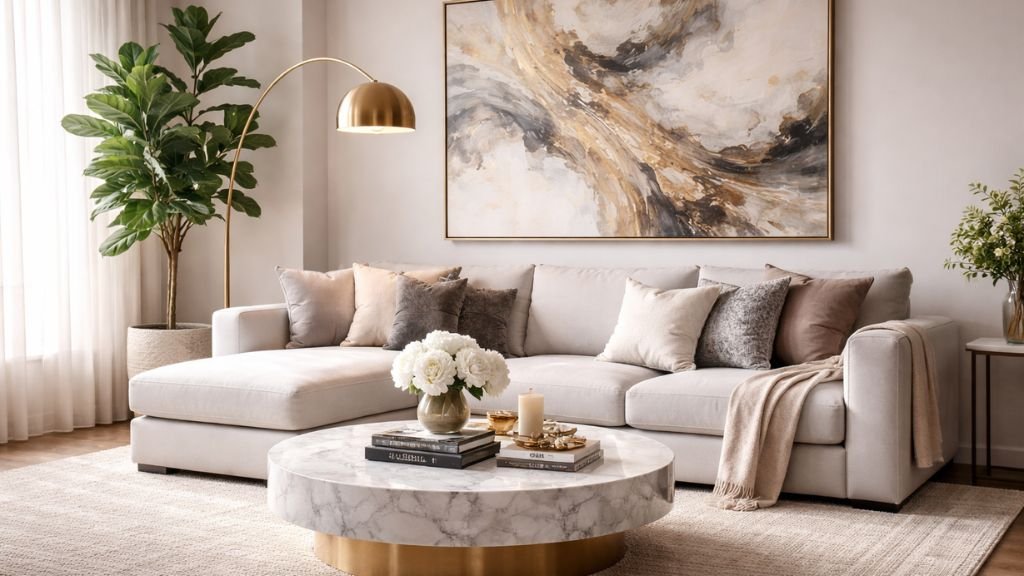 Luxury corner seating arrangement with modern gold decor - CozySofaHub