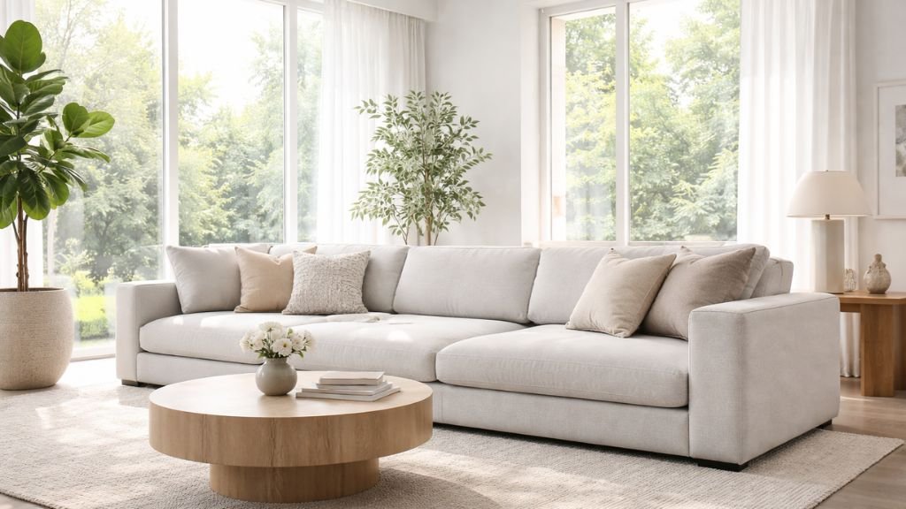 Modern light grey sofa set cleaning and maintenance guide
