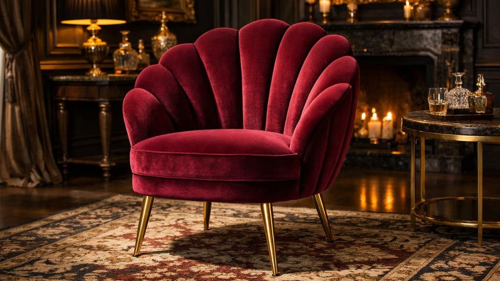 Sophisticated maroon shell-shaped velvet piece for home decor