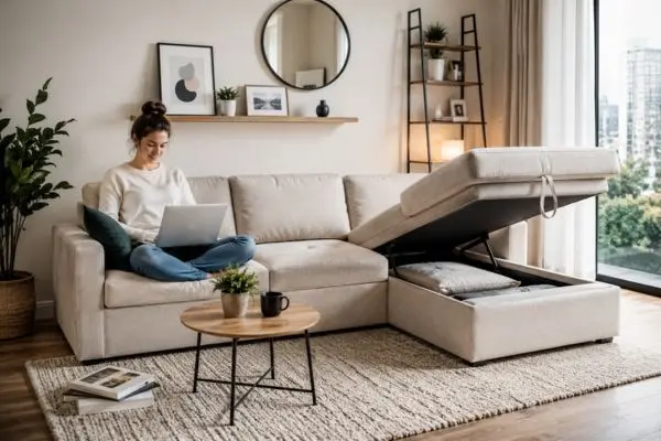 Convertible studio apartment furniture with hidden storage