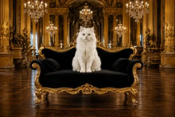 Luxury black velvet pet couch with ornate carvings