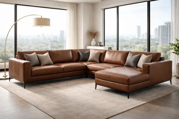 Luxury brown sectional sofa in a modern living room