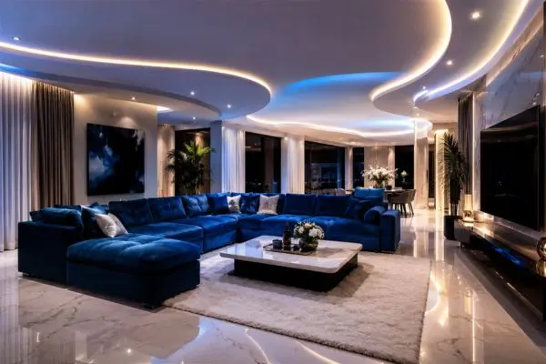 A clean blue velvet couch showing why it is important to clean a fabric sofa