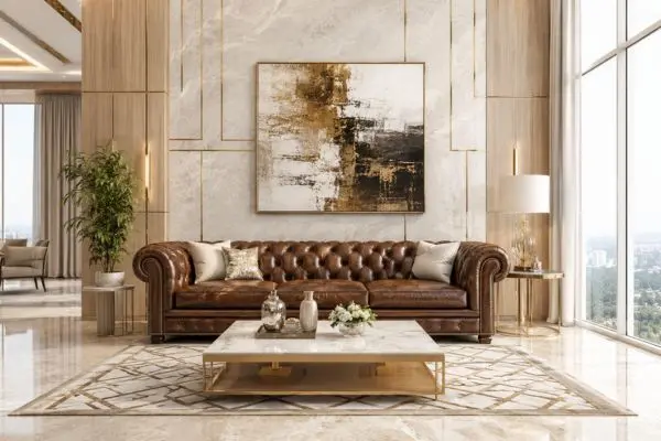 Benefits of choosing a premium brown leather sofa in luxury home decor