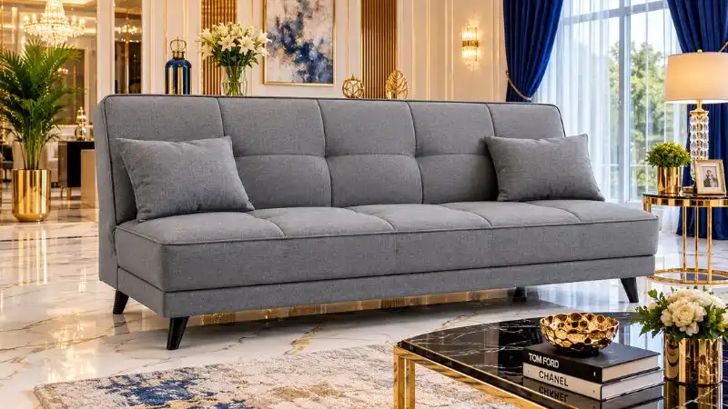 Premium grey folding sofa in a luxury modern living room