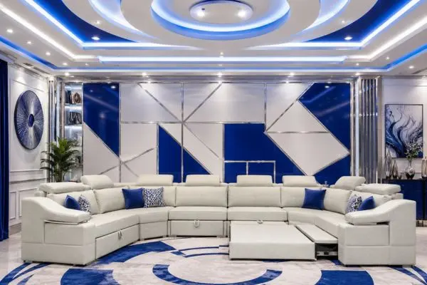 Mint cream luxury furniture layout under blue ceiling
