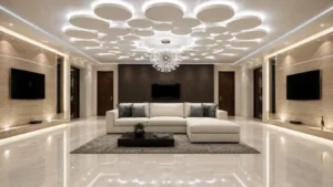 Cream Ashley sofa chaise arranged in a modern luxury living room layout.