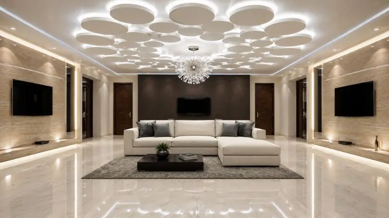 Cream Ashley sofa chaise arranged in a modern luxury living room layout.