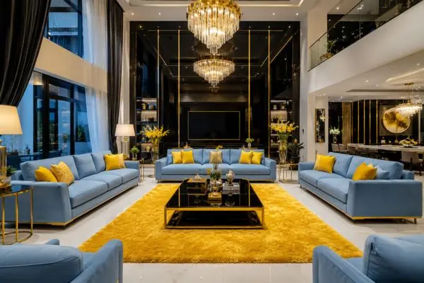 Choosing durable modern furniture with velvet upholstery inside a luxury room setup