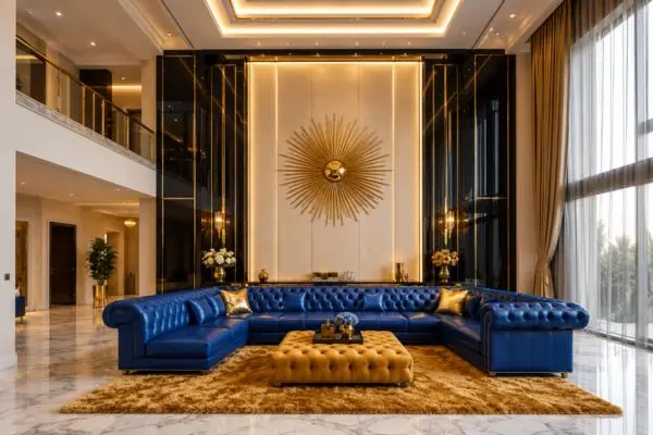 Interior arrangement mistakes inside an elegant black and gold contemporary formal room.