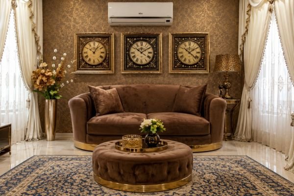 Compact two seater luxury brown small loveseat sofa showcase.