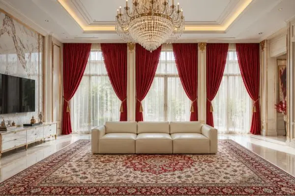 A cream leather small modular sofa with three visible block sections in a luxury living room.