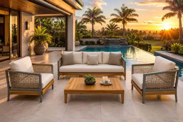 Premium mixed materials used in a durable set sofas exterior configuration.