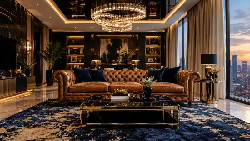 Classic tufted Chesterfield sofa in leather