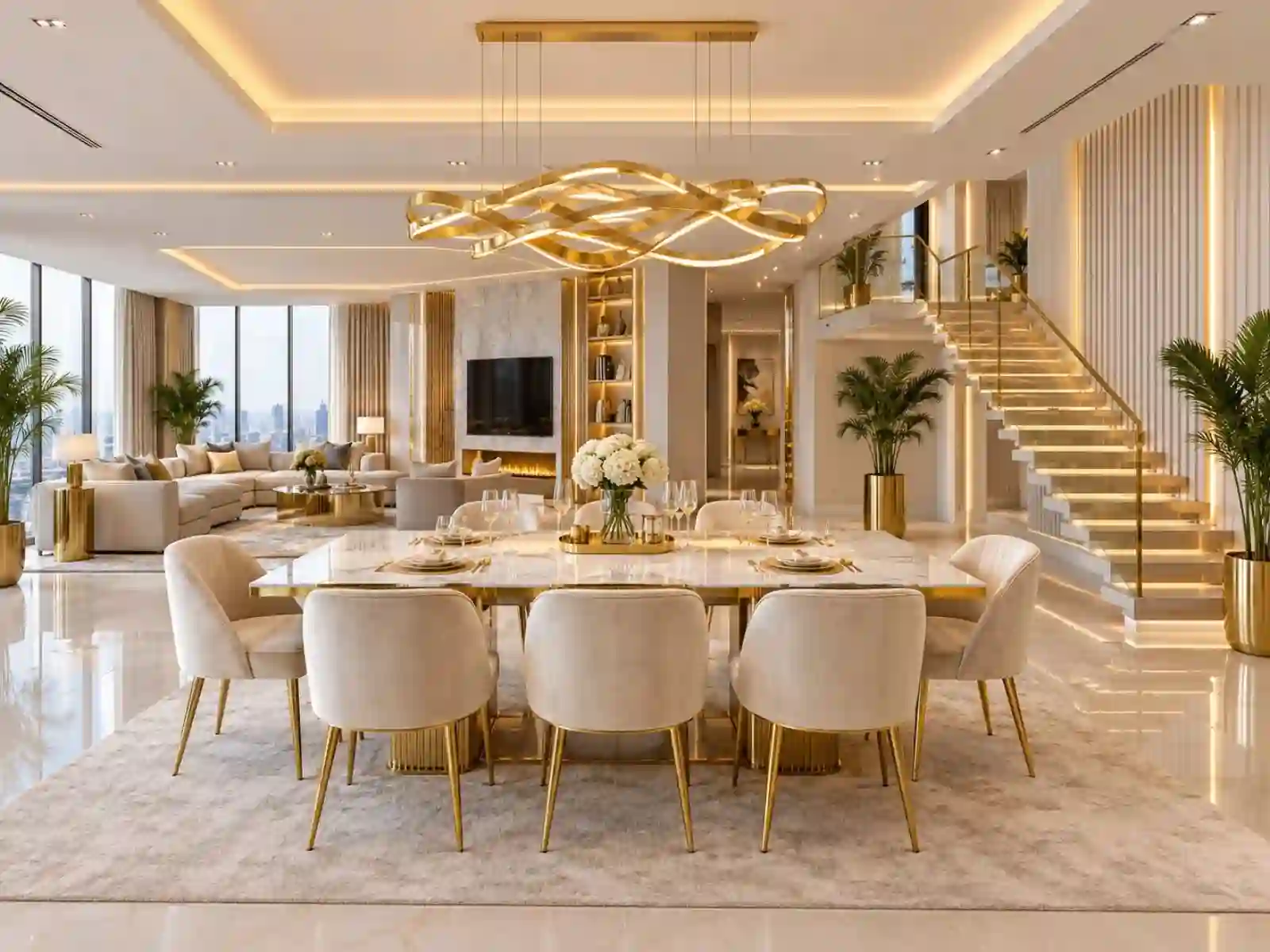 A dining table set for guests
