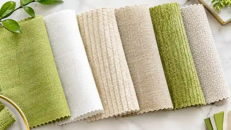 Swatches of different fabric sofa upholstery