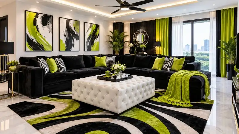 L-shaped sectional sofa styled with cushions and a throw