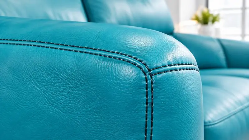 Leather sofa detail showing texture and stitching