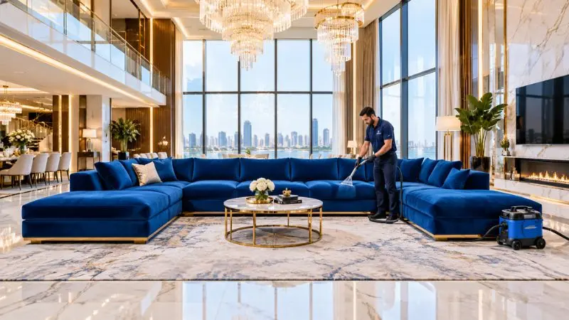 Luxury blue sofa care