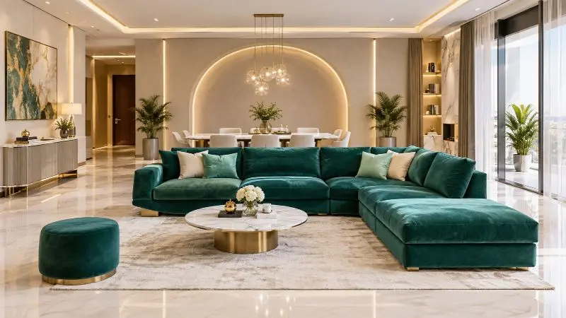 Sectional sofa in an open-plan living room