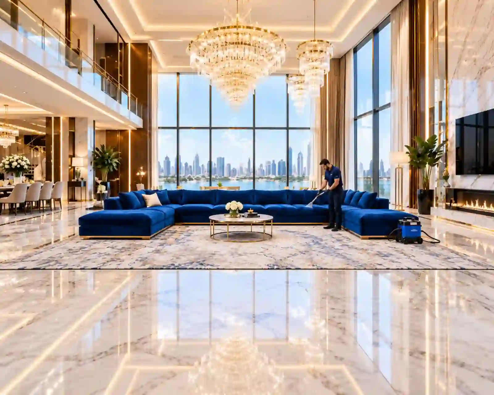 Luxury blue sofa care